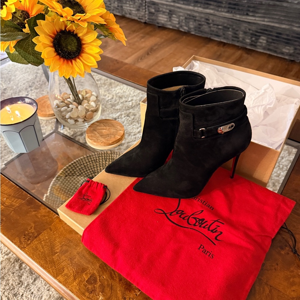 Christian Louboutin Black Ankle Booties with Red Sole